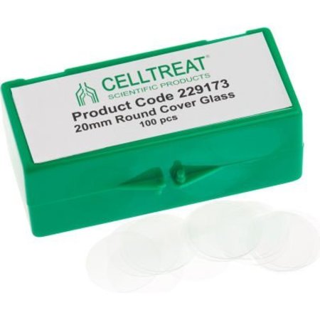 CELLTREAT SCIENTIFIC PRODUCTS CELLTREAT 20mm Round Cover Glass, Fits 12 Well Plate, Sterile, 100/PK 229173